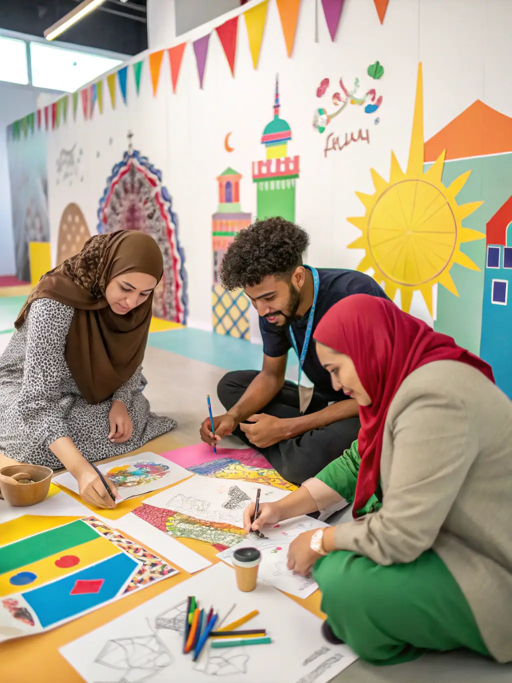 A group of musicians from different cultural backgrounds working together on a collaborative music project, symbolizing the Cultural Diversity Initiative.
