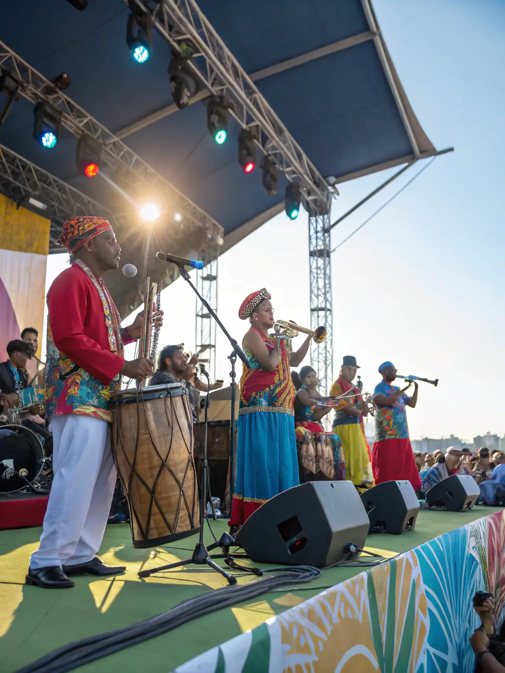 A photo of a community outreach event organized by COPYCATS MUSIQUE, featuring musicians performing for underserved communities.