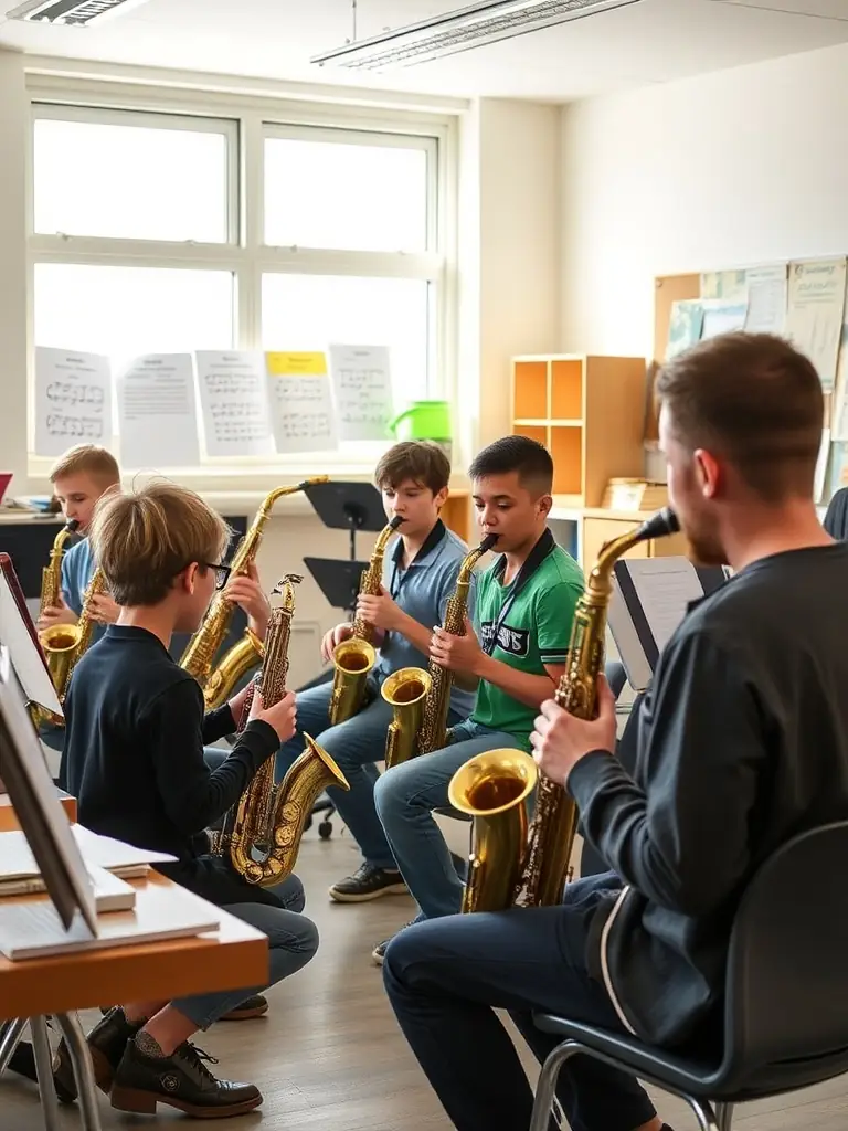 A photo of a workshop session organized by COPYCATS MUSIQUE, featuring a music industry professional mentoring a group of emerging artists, emphasizing the learning and development aspect.